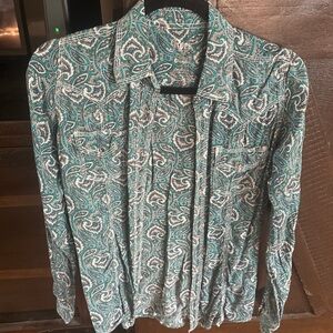 Teal and White Paisley Button-Up Shirt